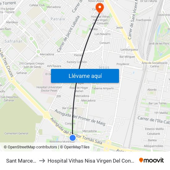 Sant Marcel·Lí to Hospital Vithas Nisa Virgen Del Consuelo map