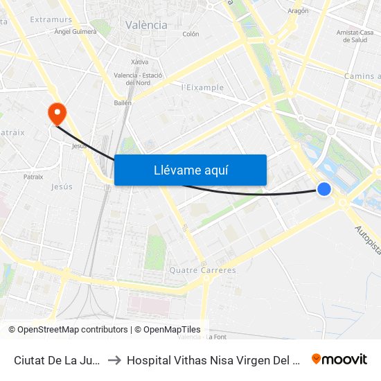 Ciutat De La Justícia to Hospital Vithas Nisa Virgen Del Consuelo map