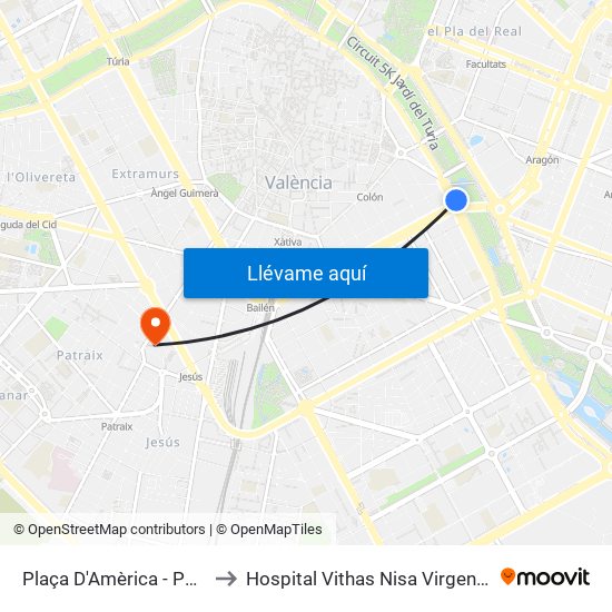 Plaça Amèrica to Hospital Vithas Nisa Virgen Del Consuelo map