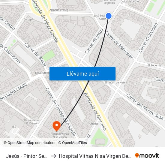 Jesús - Pintor Segrelles to Hospital Vithas Nisa Virgen Del Consuelo map
