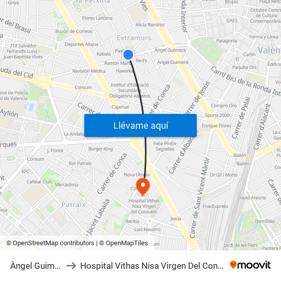 Àngel Guimerá to Hospital Vithas Nisa Virgen Del Consuelo map