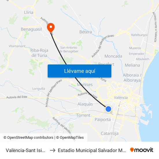 València-Sant Isidre to Estadio Municipal Salvador Martí map