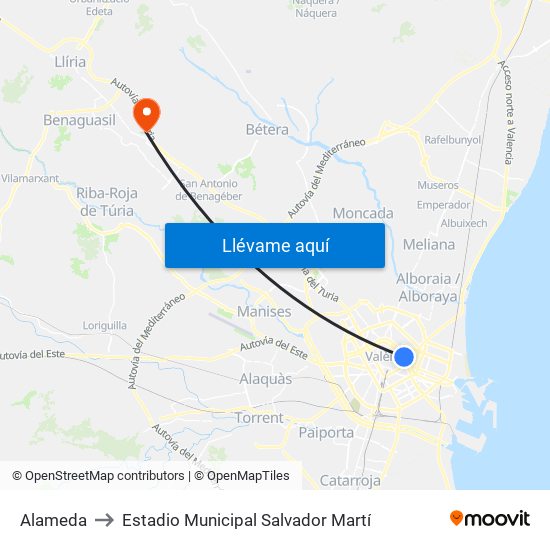 Alameda to Estadio Municipal Salvador Martí map