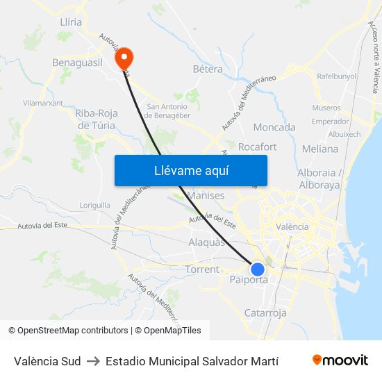 València Sud to Estadio Municipal Salvador Martí map