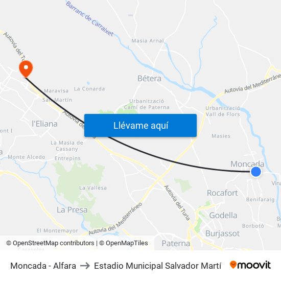 Moncada - Alfara to Estadio Municipal Salvador Martí map