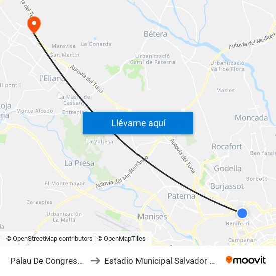 Palau De Congressos to Estadio Municipal Salvador Martí map