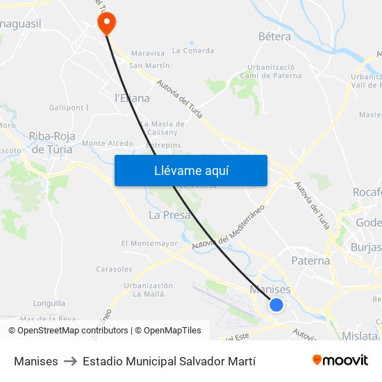 Manises to Estadio Municipal Salvador Martí map