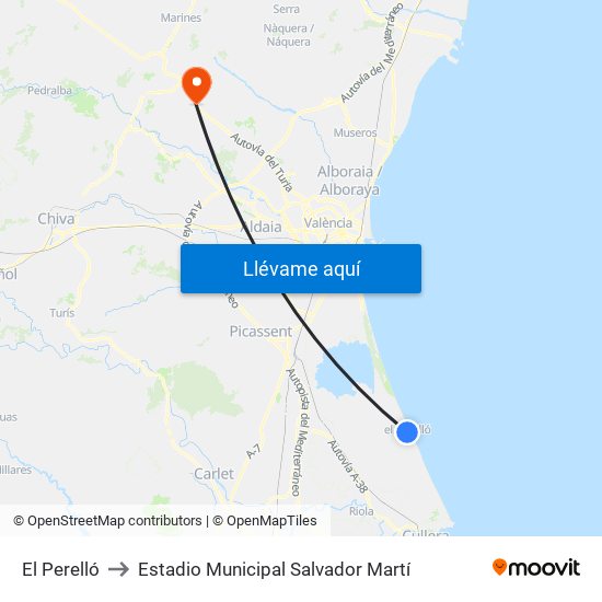 El Perelló to Estadio Municipal Salvador Martí map