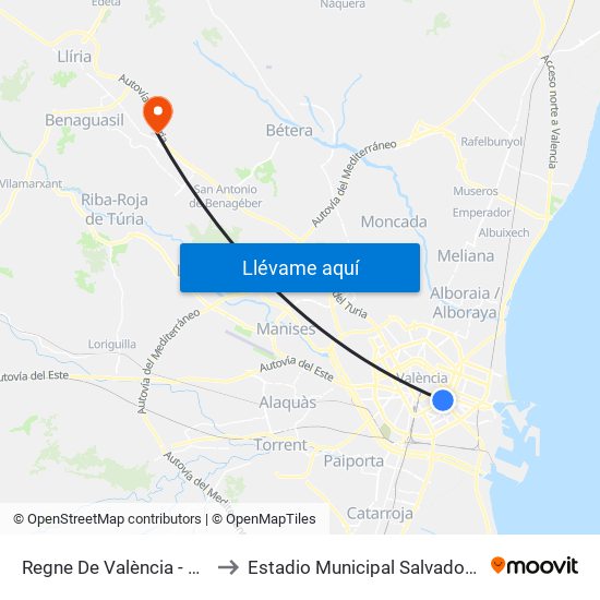 Regne De València - Ciscar to Estadio Municipal Salvador Martí map