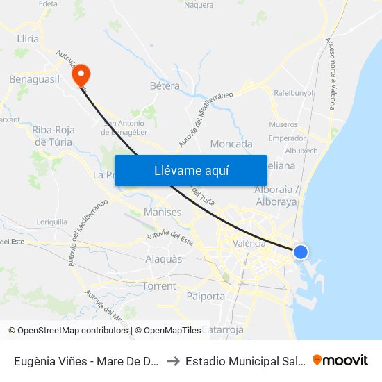 Eugènia Viñes - Mare De Déu Del Sufragi to Estadio Municipal Salvador Martí map