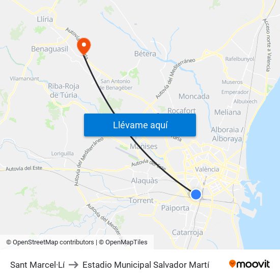 Sant Marcel·Lí to Estadio Municipal Salvador Martí map