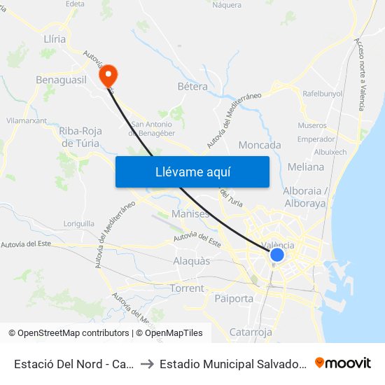 Estació Del Nord - Castelló to Estadio Municipal Salvador Martí map