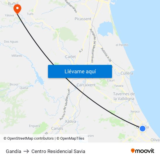 Gandía to Centro Residencial Savia map