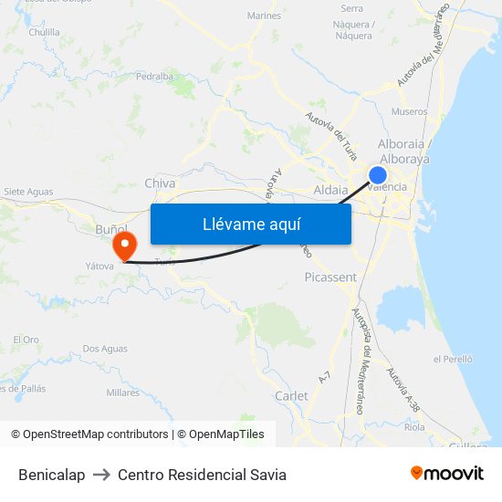 Benicalap to Centro Residencial Savia map