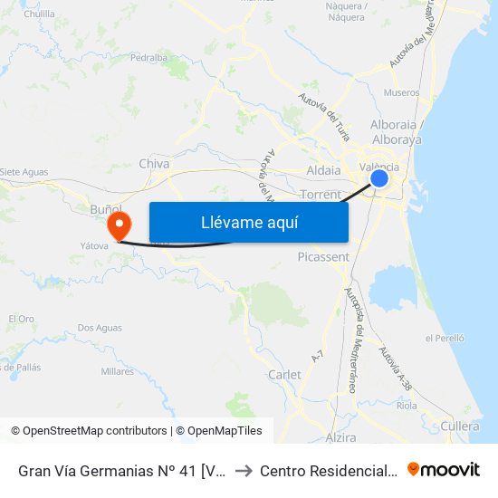 Gran Vía Germanias Nº 41 [València] to Centro Residencial Savia map