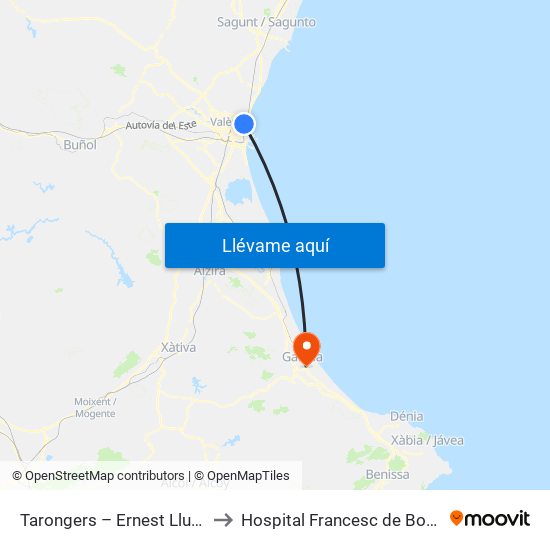 Tarongers – Ernest Lluch to Hospital Francesc de Borja map