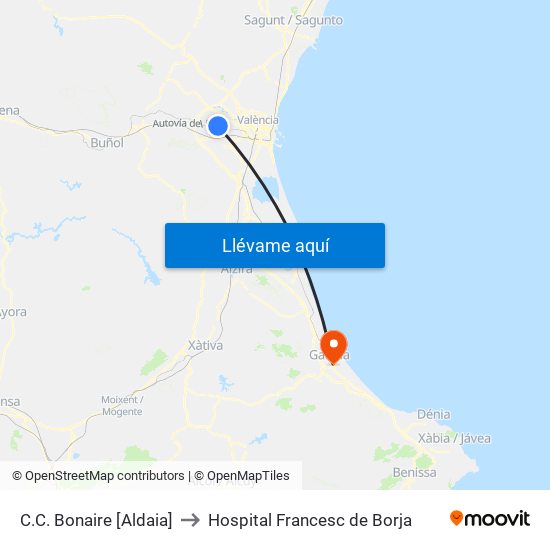 C.C. Bonaire [Aldaia] to Hospital Francesc de Borja map