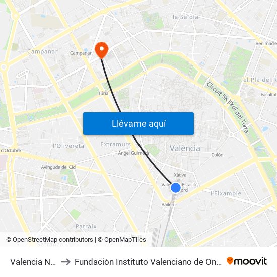 Valencia Nord to Fundación Instituto Valenciano de Oncología map