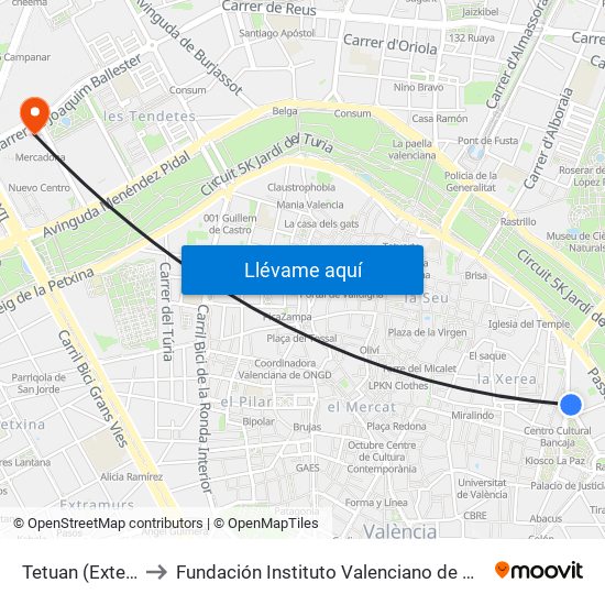 Tetuan - Exterior to Fundación Instituto Valenciano de Oncología map