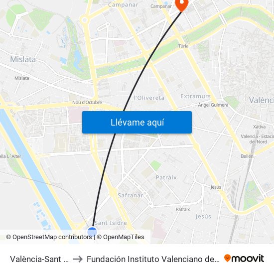 València-Sant Isidre to Fundación Instituto Valenciano de Oncología map