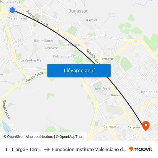 Ll. Llarga - Terramelar to Fundación Instituto Valenciano de Oncología map