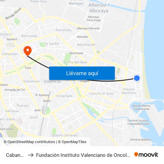 Cabanyal to Fundación Instituto Valenciano de Oncología map