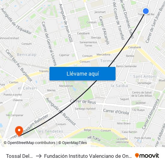 Tossal Del Rei to Fundación Instituto Valenciano de Oncología map