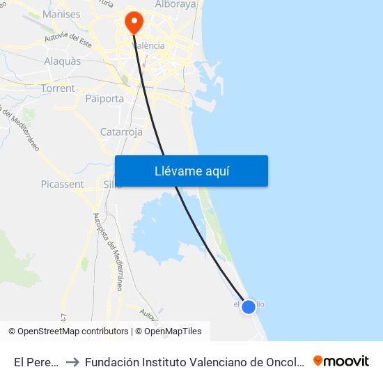 El Perelló to Fundación Instituto Valenciano de Oncología map