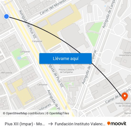 Pius XII (Impar) - Monestir De Poblet to Fundación Instituto Valenciano de Oncología map