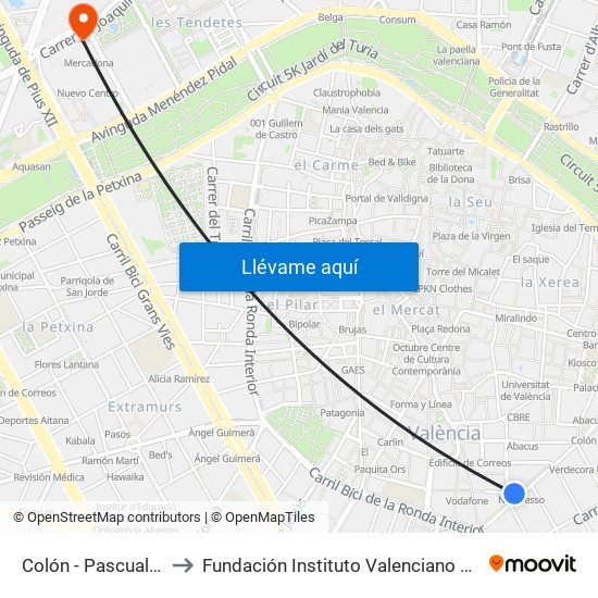 Colón - Pascual I Genís to Fundación Instituto Valenciano de Oncología map