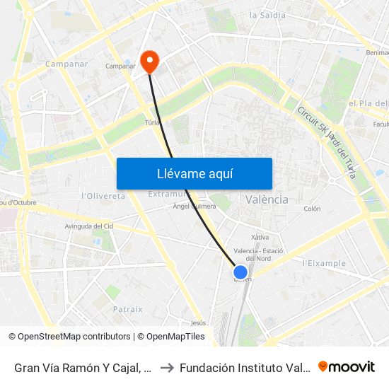 Gran Vía Ramón Y Cajal, 2 – C/ Bailén [València] to Fundación Instituto Valenciano de Oncología map