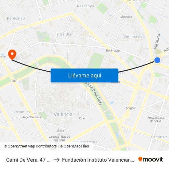 Camí De Vera, 47 [València] to Fundación Instituto Valenciano de Oncología map
