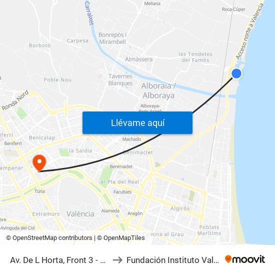 Av. De L Horta, Front 3 - Port Saplaya [Alboraia] to Fundación Instituto Valenciano de Oncología map