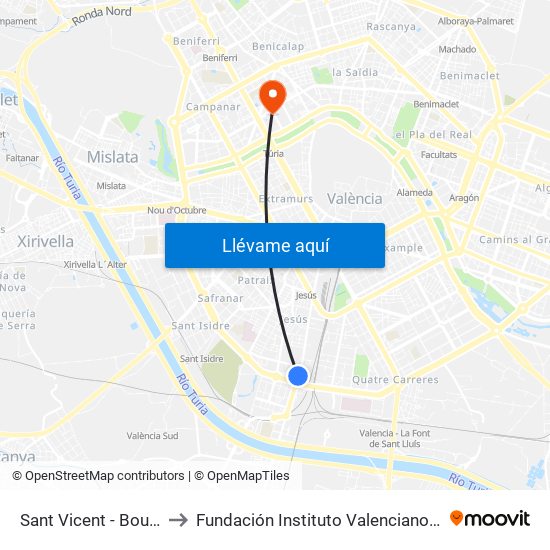 Sant Vicent  - Boulevar Sur to Fundación Instituto Valenciano de Oncología map