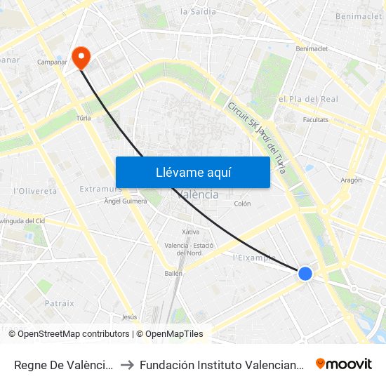 Regne De València - Ciscar to Fundación Instituto Valenciano de Oncología map