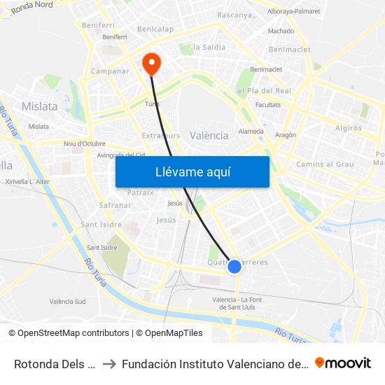 Rotonda Dels Hams to Fundación Instituto Valenciano de Oncología map