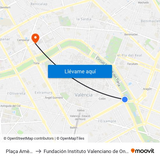 Plaça Amèrica to Fundación Instituto Valenciano de Oncología map