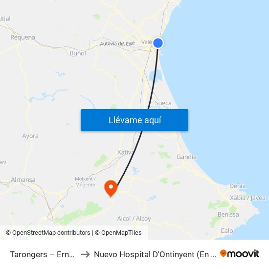 Tarongers – Ernest Lluch to Nuevo Hospital D'Ontinyent (En Construcción) map