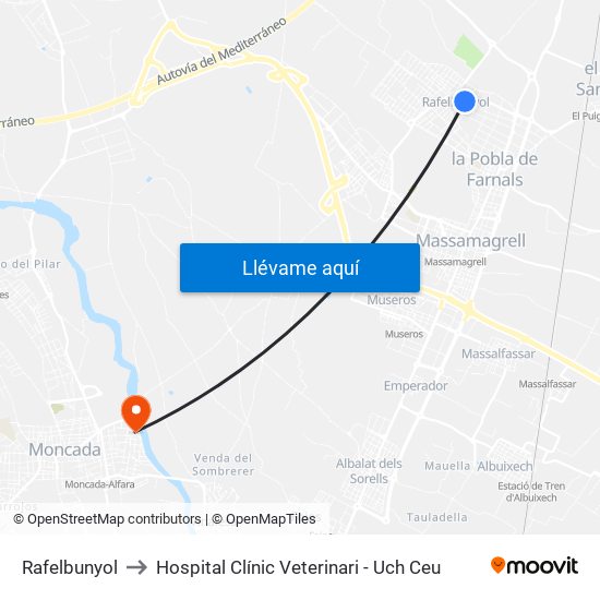 Rafelbunyol to Hospital Clínic Veterinari - Uch Ceu map