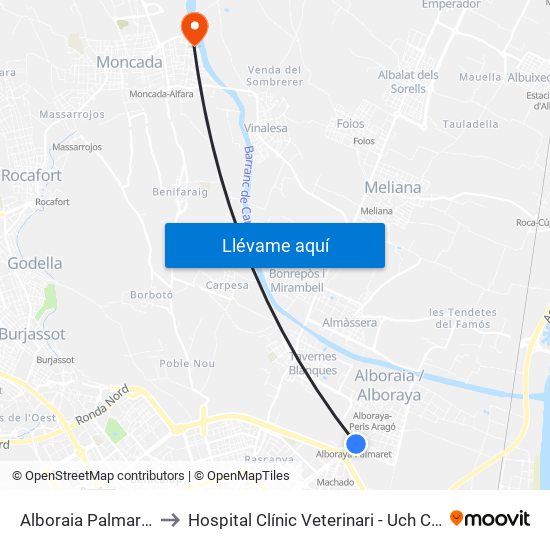 Alboraia Palmaret to Hospital Clínic Veterinari - Uch Ceu map