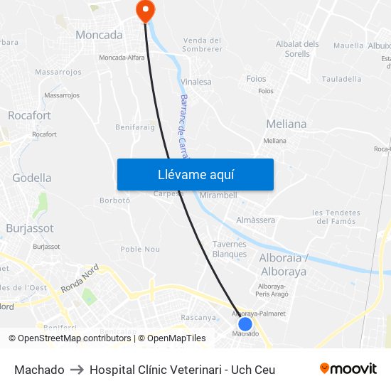 Machado to Hospital Clínic Veterinari - Uch Ceu map