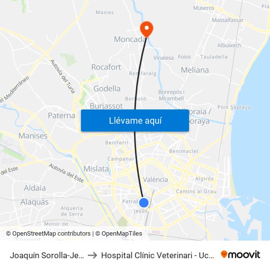 Joaquín Sorolla-Jesús to Hospital Clínic Veterinari - Uch Ceu map