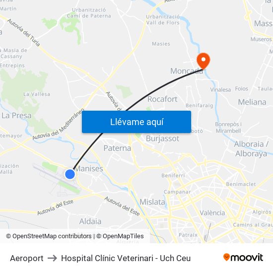 Aeroport to Hospital Clínic Veterinari - Uch Ceu map