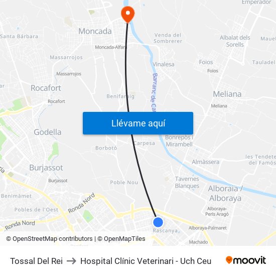 Tossal Del Rei to Hospital Clínic Veterinari - Uch Ceu map