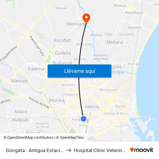 Giorgeta - Antigua Estación De Jesús to Hospital Clínic Veterinari - Uch Ceu map