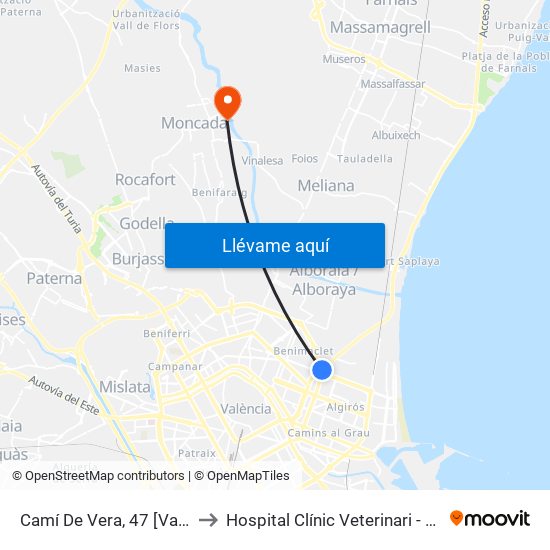 Camí De Vera, 47 [València] to Hospital Clínic Veterinari - Uch Ceu map