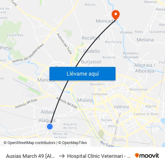 Ausias March 49 [Alaquàs] to Hospital Clínic Veterinari - Uch Ceu map