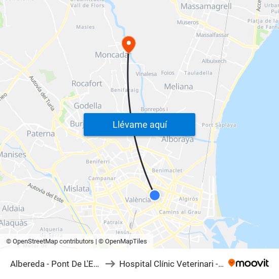 Albereda to Hospital Clínic Veterinari - Uch Ceu map