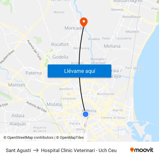 Estació Del Nord - Guillem De Castro to Hospital Clínic Veterinari - Uch Ceu map