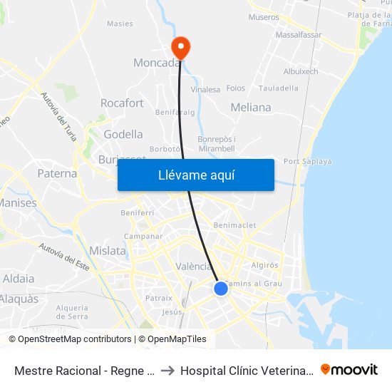 Mestre Racional - Regne De València to Hospital Clínic Veterinari - Uch Ceu map